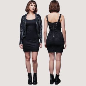 Material Girl Strappy Cross-over Back Lace Floral Black Lace Dress